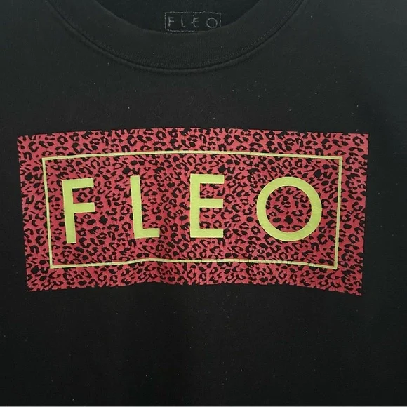 FLEO Leopard Logo Sweatshirt Top Black Cotton Fitness Activewear Size Small - Picture 5 of 9